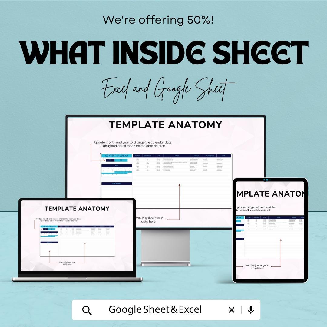 Content Calendar Template | Social Media Planner | Content Planner Spreadsheet | Marketing Calendar | Editable Template