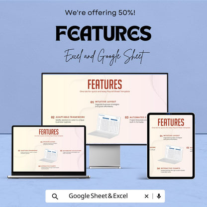 Payroll Sheet Template for Excel and Google Sheets | Instant Download | 50% Off | Organize Employee Salaries & Deductions
