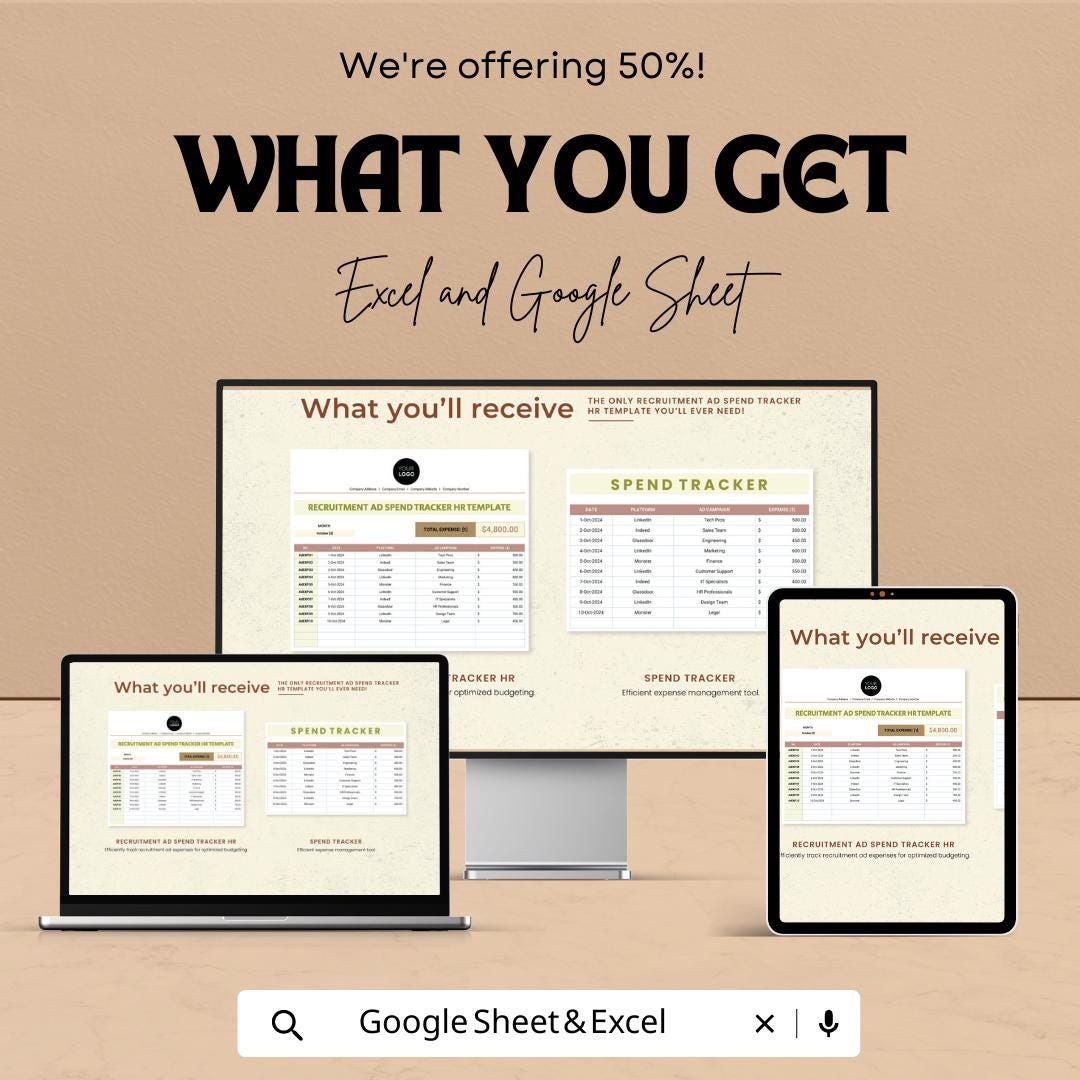 Recruitment Ad Spend Tracker HR Template | Excel & Google Sheets Hiring Budget Spreadsheet | HR Expense Tracker | Recruitment Cost Tracker