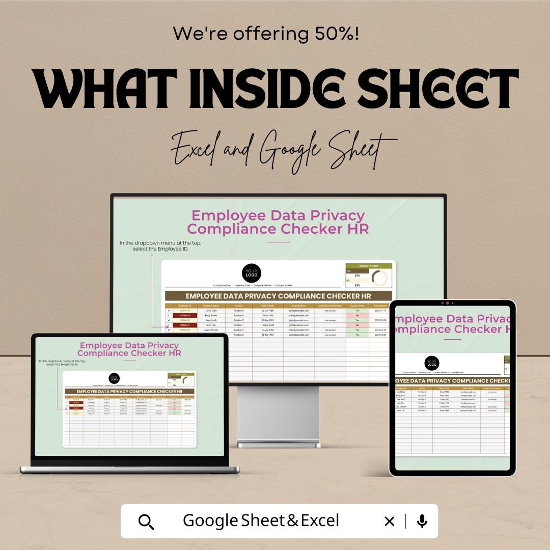 Employee Data Privacy Compliance Checker HR Template | HR Data Protection Tracker | Employee Consent Management Spreadsheet