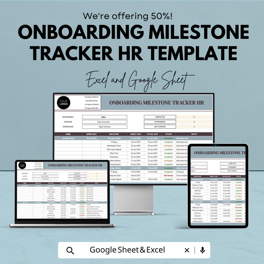 Onboarding Milestone Tracker HR Template | Employee Onboarding Progress Tracker | New Hire Milestone Spreadsheet