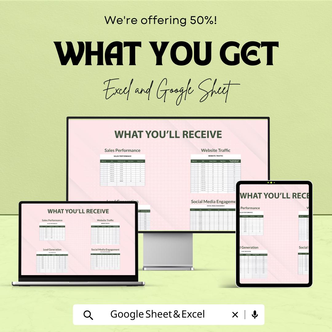 Weekly KPI Tracker Sheet for Excel and Google Sheets | Performance Metrics | Business Goals Tracker | Customizable & Easy-to-Use Template