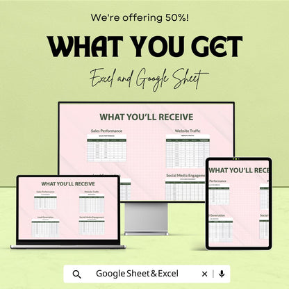 Weekly KPI Tracker Sheet for Excel and Google Sheets | Performance Metrics | Business Goals Tracker | Customizable & Easy-to-Use Template