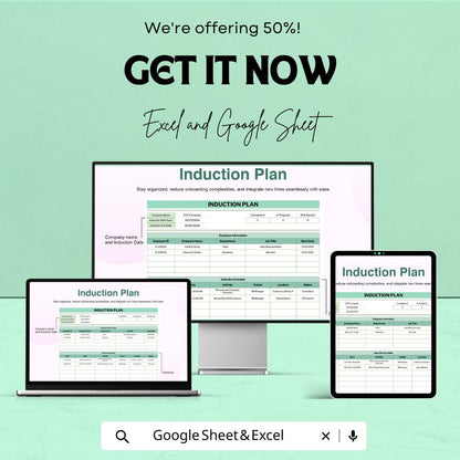 Employee Induction Plan Template - Excel and Google Sheets | Onboarding Schedule & Training Tracker