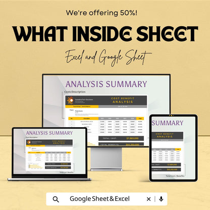 Cost Benefit Analysis Template | Excel & Google Sheets Financial Decision Tool | ROI and Project Evaluation Spreadsheet
