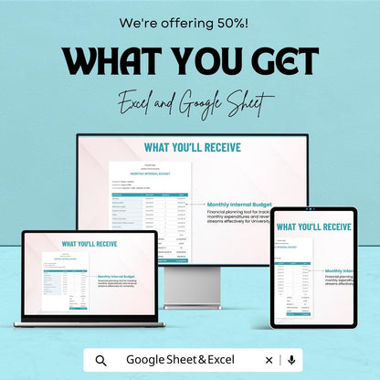 University Internal Budget Sheet | Monthly Budget Planner | Financial Planning Template for Universities | Excel & Google Sheets