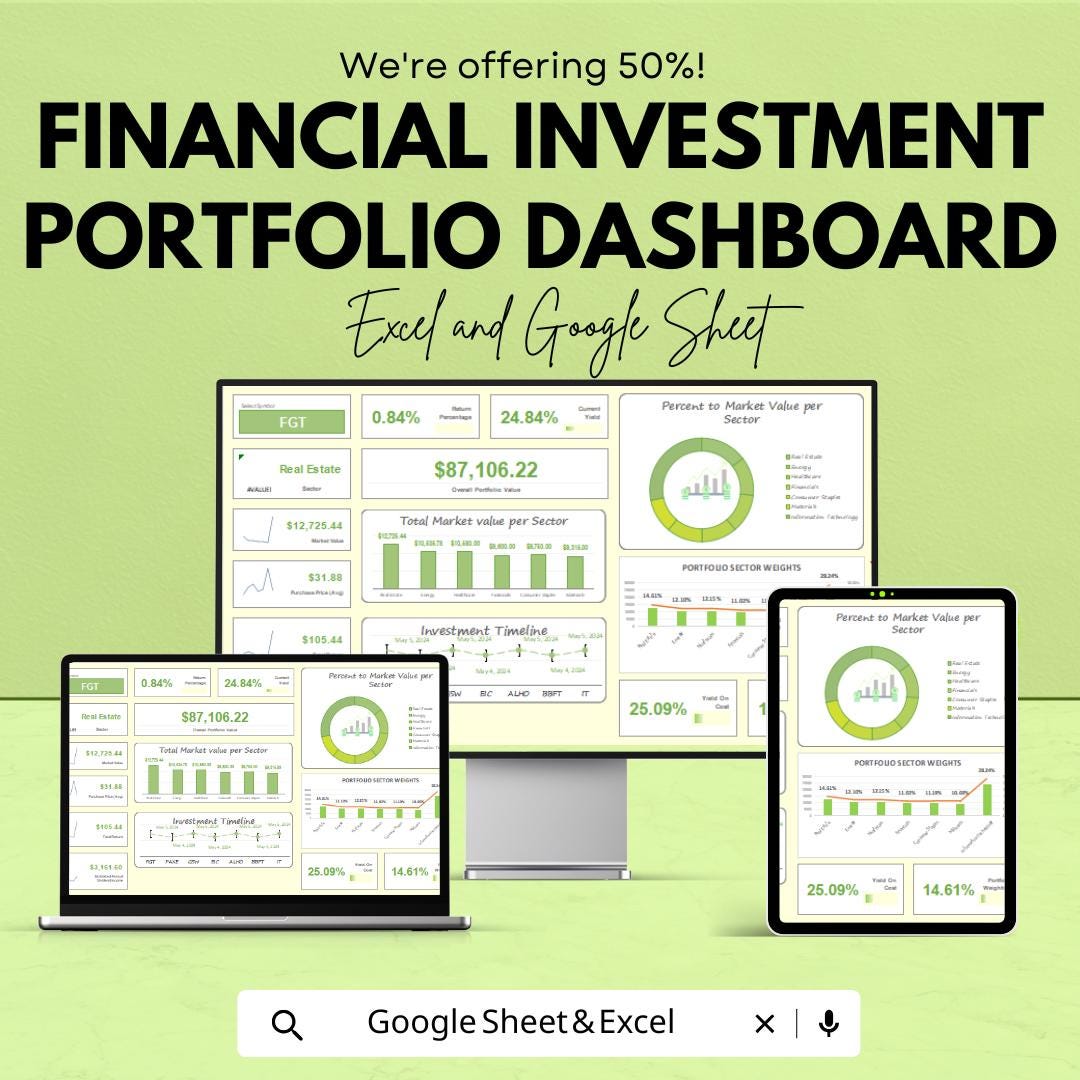 Financial Investment Portfolio Dashboard | Google Sheets Template for Investment Tracking | Portfolio Management & Performance Analysis