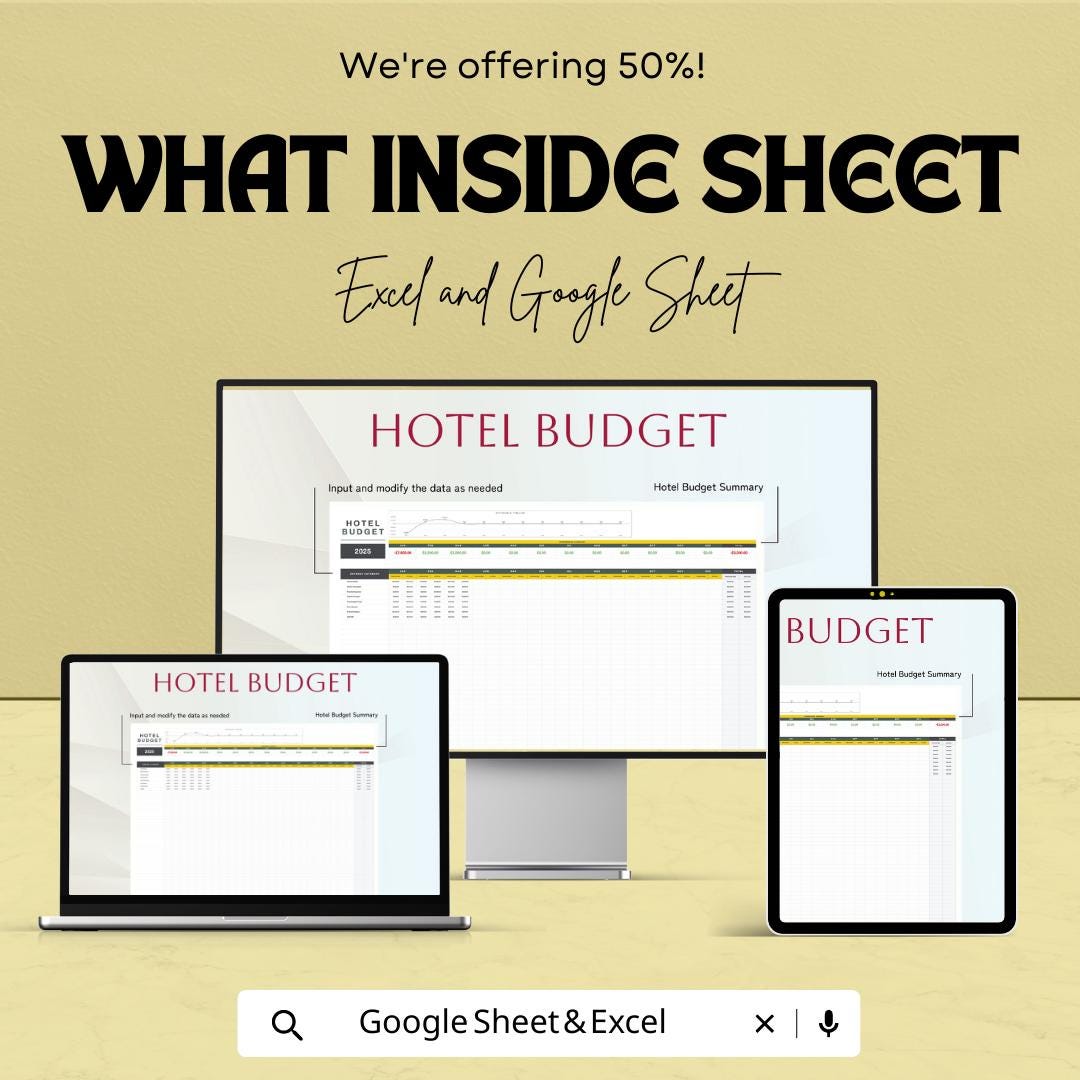 Hotel Budget Template, Forecast vs Actual, Hospitality Budget Tracker, Monthly Hotel Budget, Financial Planning Spreadsheet