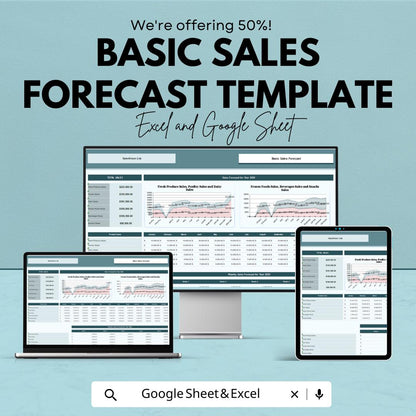 Basic Sales Forecast Template | Excel and Google Sheets | Sales Projection Spreadsheet | Revenue Forecast Planner | Sales Trend Tracker |