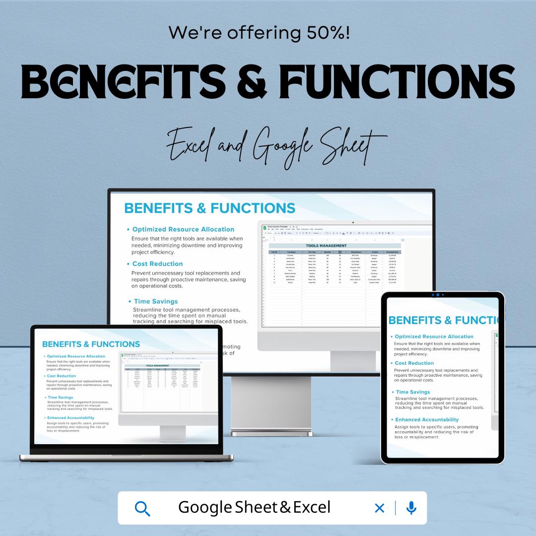 Tools Inventory Sheet | Excel & Google Sheet | Tool Tracking Spreadsheet | Efficient Tools Management Template | Tools Inventory Tracker