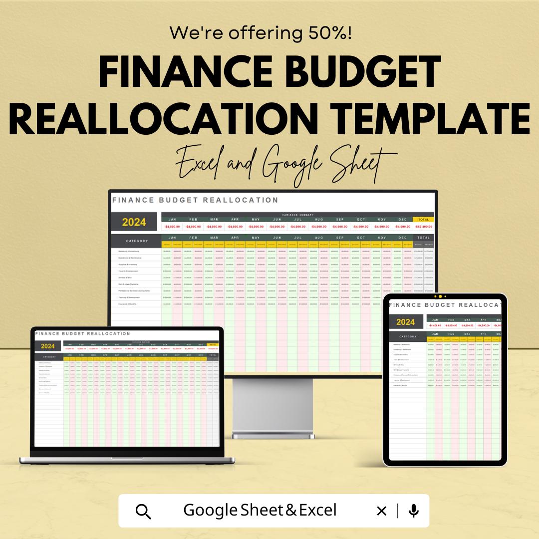 Finance Budget Reallocation Template | Excel & Google Sheets | Budget Adjustment Planner | Financial Reallocation Spreadsheet