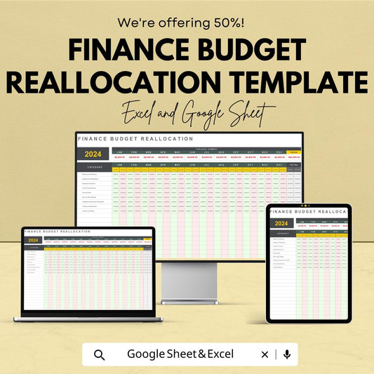 Finance Budget Reallocation Template | Excel & Google Sheets | Budget Adjustment Planner | Financial Reallocation Spreadsheet