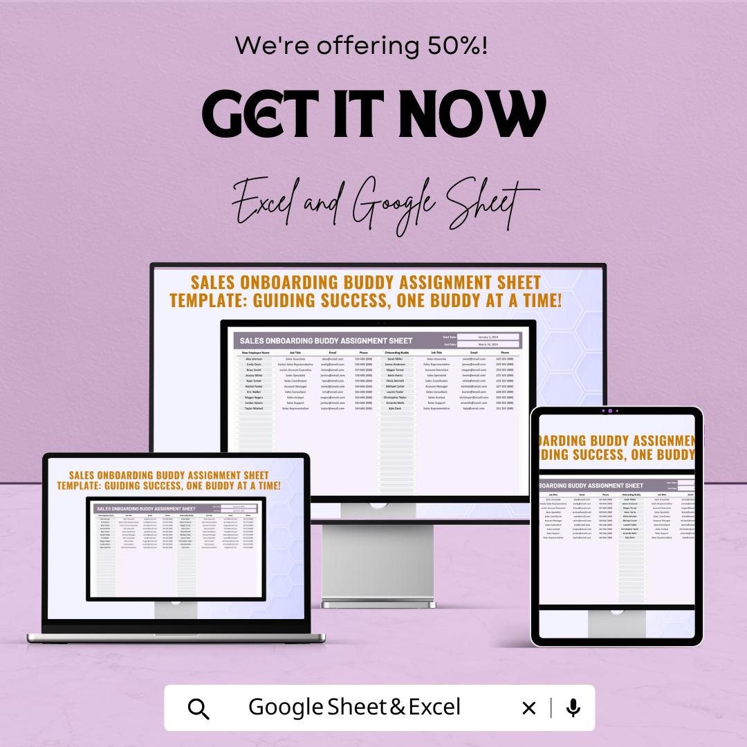 Sales Onboarding Buddy Assignment Sheet Template | New Hire Mentor Tracker | Excel & Google Sheets HR Tool