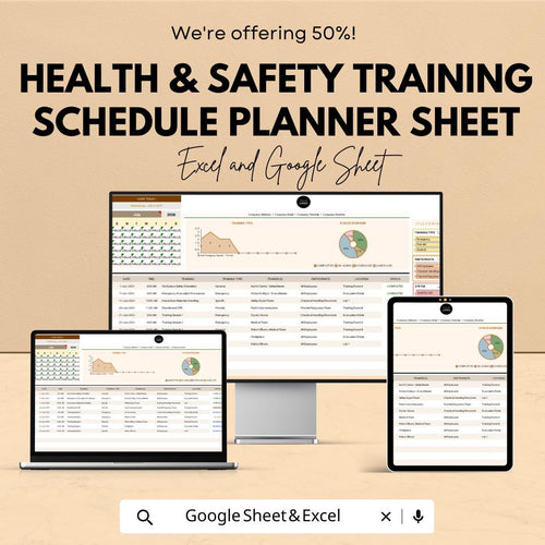 Health & Safety Training Schedule Planner Sheet - Excel and Google Sheets Template - Efficient Training Organization and Attendance Tracker