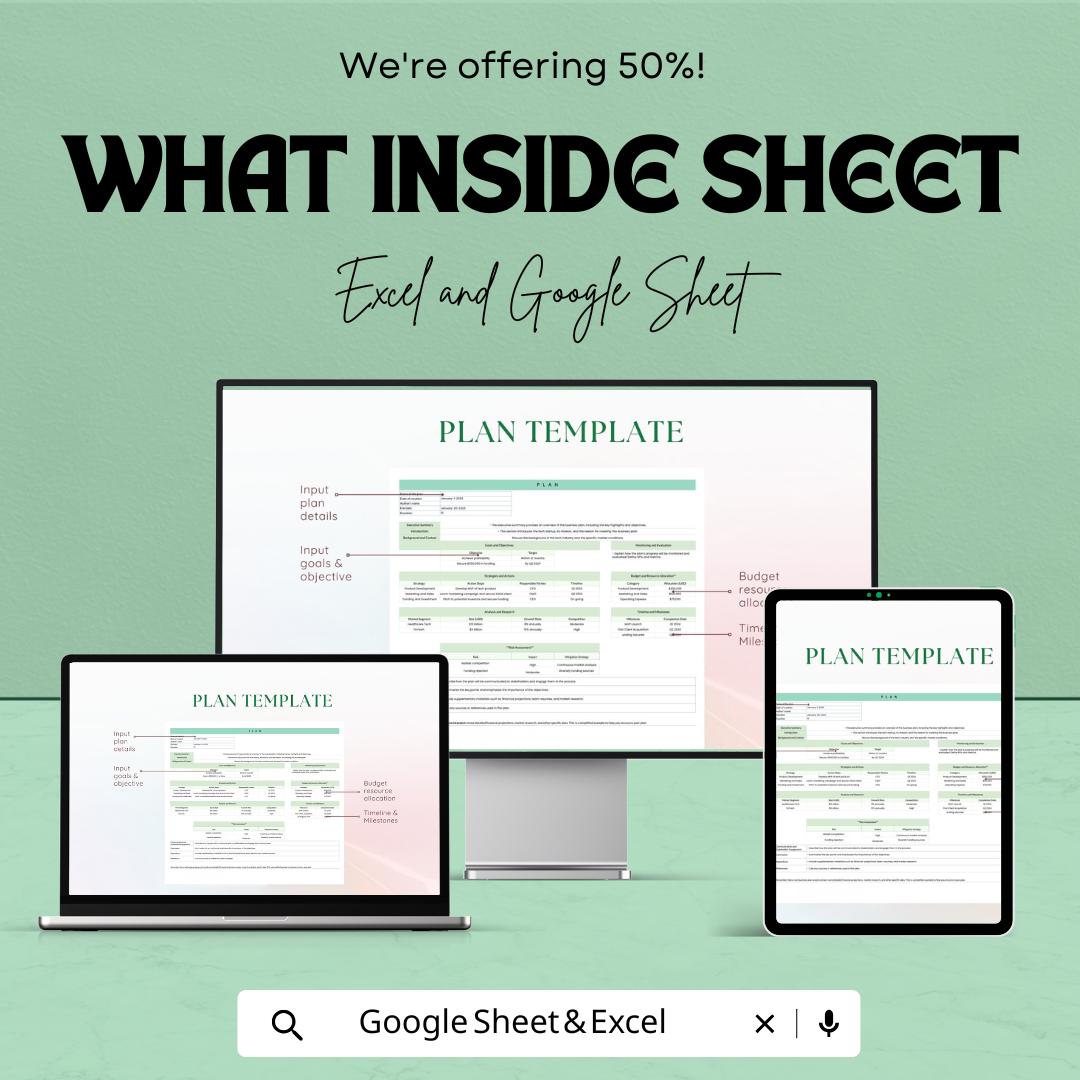 Plan Template | Project Planning Spreadsheet | Business Strategy Planner | Excel and Google Sheets Plan Template | Goal and Task Organizer