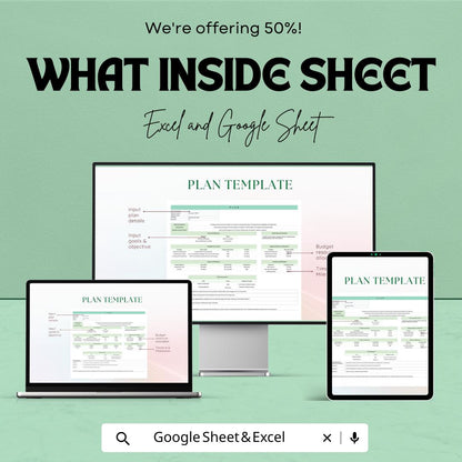 Plan Template | Project Planning Spreadsheet | Business Strategy Planner | Excel and Google Sheets Plan Template | Goal and Task Organizer