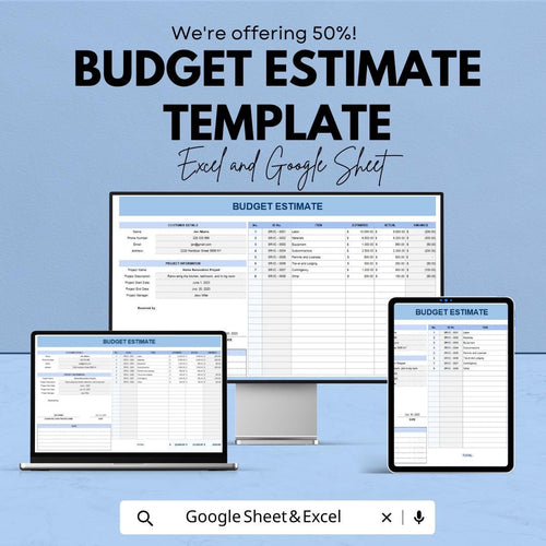 Budget Estimate Template | Excel & Google Sheet | Project Cost Estimation Spreadsheet | Editable Budget Planner | Business Expense Tracker