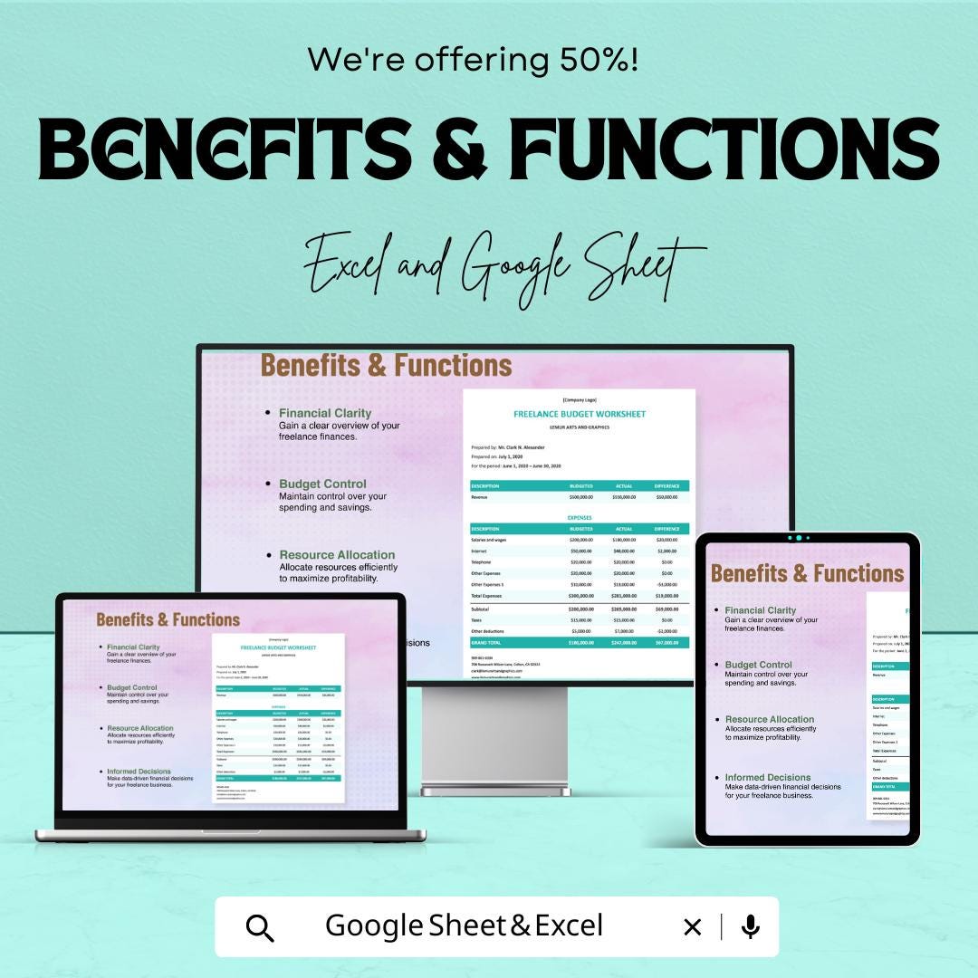 Freelance Project Budget Template | Excel and Google Sheets | Income & Expense Tracker | Freelancer Finance Planner | Budget Worksheet