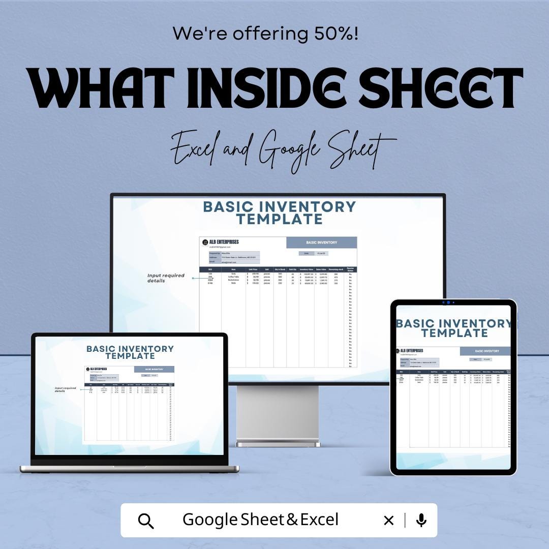 Basic Inventory Sheet Template | Excel & Google Sheets | Inventory Management Tool