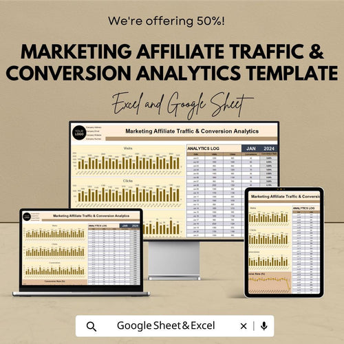 Marketing Affiliate Traffic & Conversion Analytics Template | Affiliate Dashboard | Conversion Tracker | Marketing KPI Template