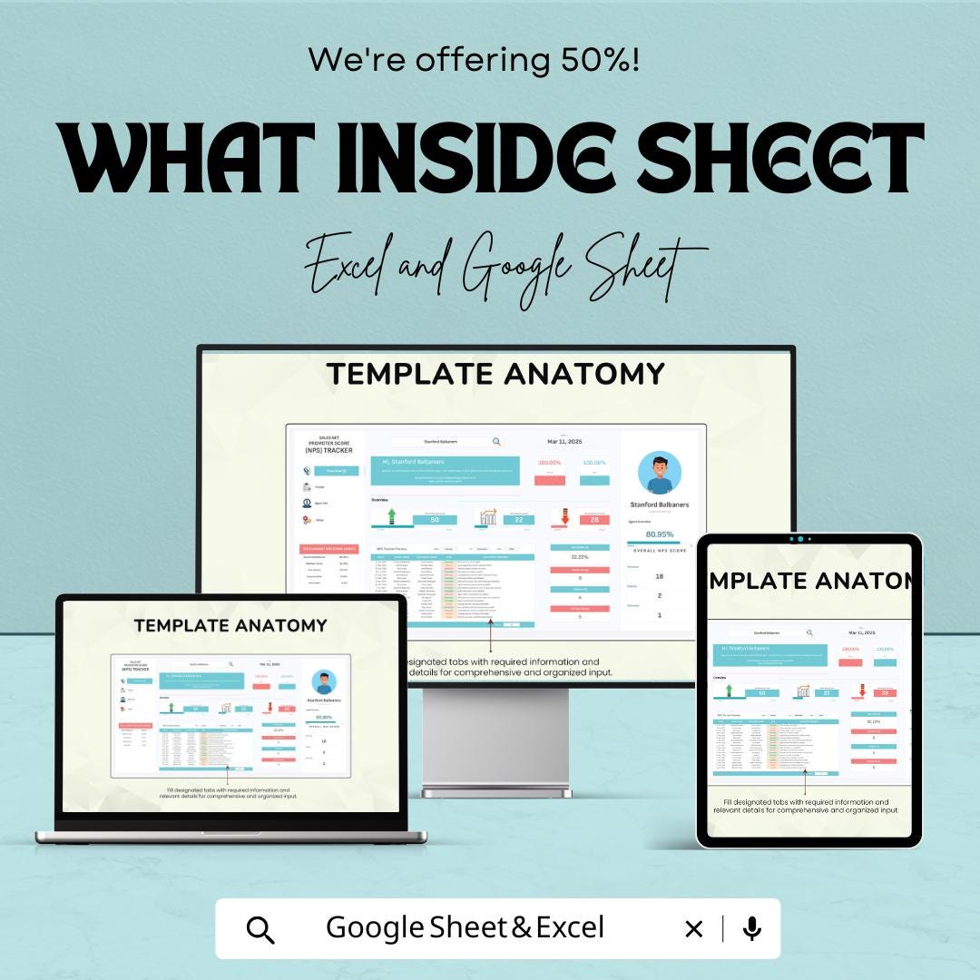 Sales Net Promoter Score Tracker Template | NPS Tracker Spreadsheet | Customer Satisfaction Tracker | Excel and Google Sheet NPS Template |