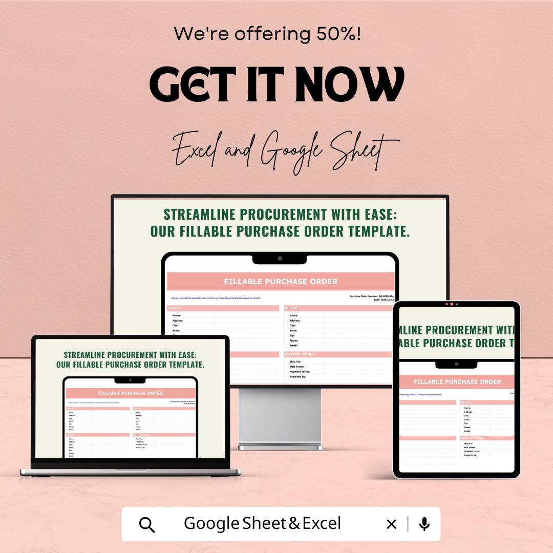 Purchase Order Quotation Sheet | Excel & Google Sheets | Editable PO Template | Procurement Tracker | Printable Business Form