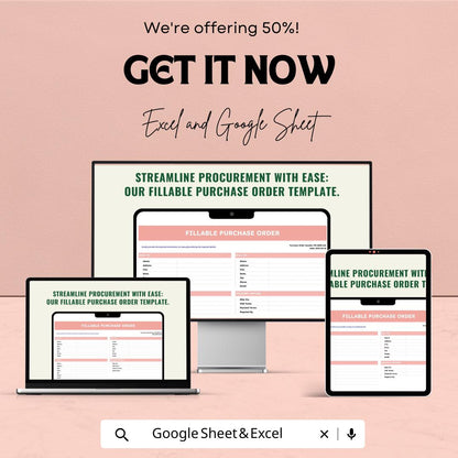 Purchase Order Quotation Sheet | Excel & Google Sheets | Editable PO Template | Procurement Tracker | Printable Business Form