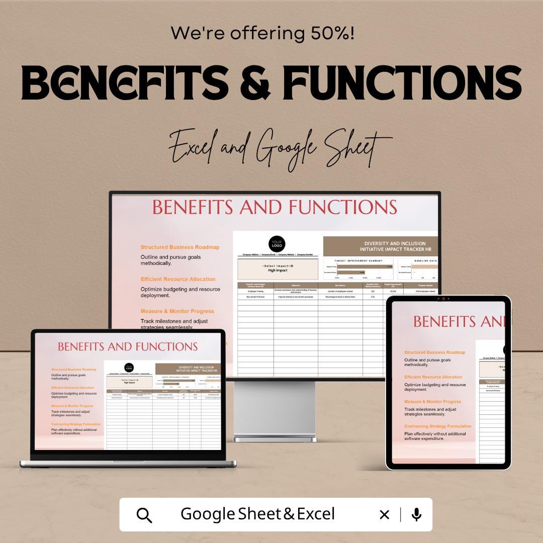 Diversity and Inclusion Initiative Impact Tracker HR Sheet | Excel & Google Sheets Template for HR and Workplace Inclusion