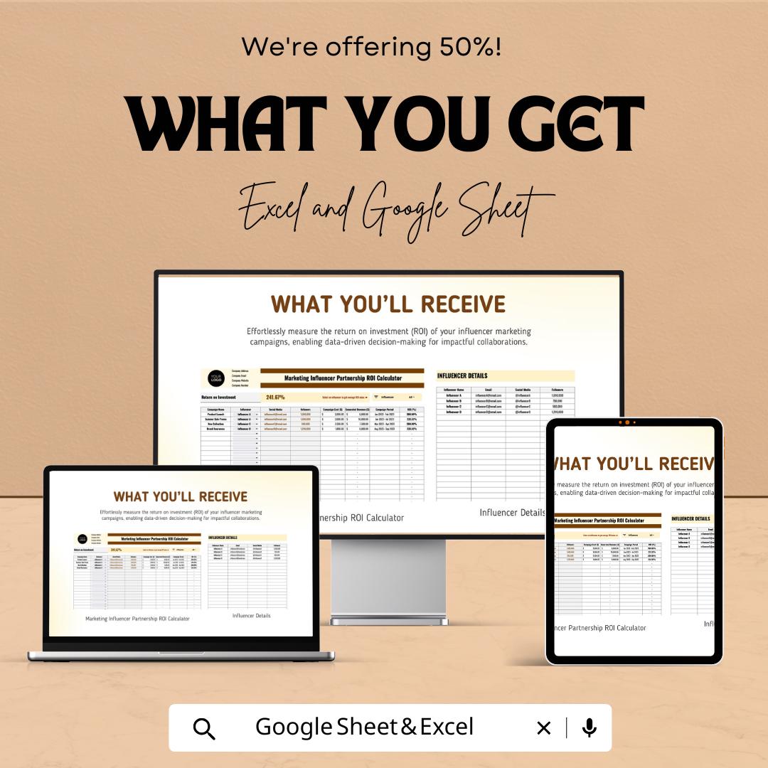 Influencer Partnership ROI Calculator Template | Marketing ROI Spreadsheet | Influencer Campaign Tracker | ROI & Performance Metrics Tool