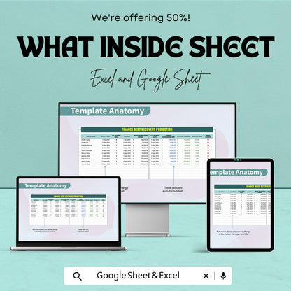 Finance Debt Recovery Projection Template | Debt Tracker, Payment Log, Compliance Monitoring Sheet | Recovery Forecast Tool