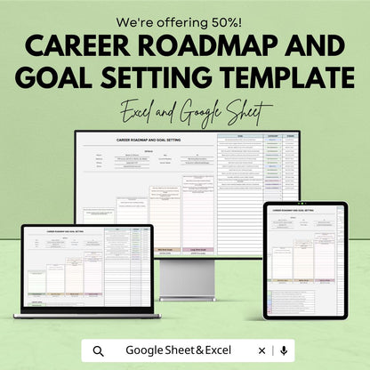 Career Roadmap and Goal Setting Template | Career Planning Spreadsheet | Professional Development Planner | Life Goals Tracker