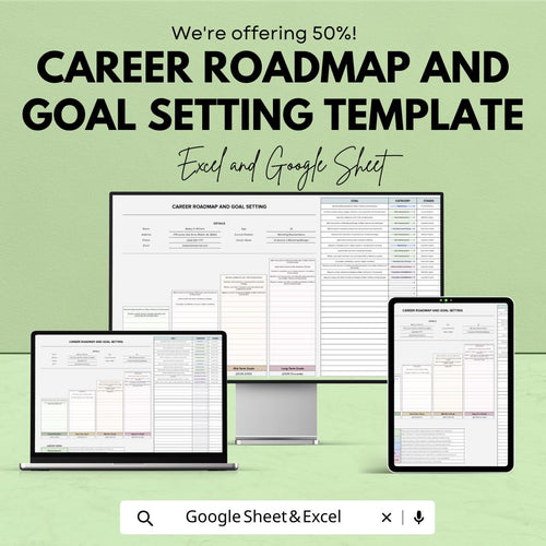 Career Roadmap and Goal Setting Template | Career Planning Spreadsheet | Professional Development Planner | Life Goals Tracker