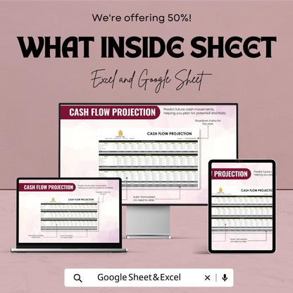 Cash Flow Projection Template, Business Cash Flow Forecast Spreadsheet, Financial Planning Template, Small Business Budget Planner