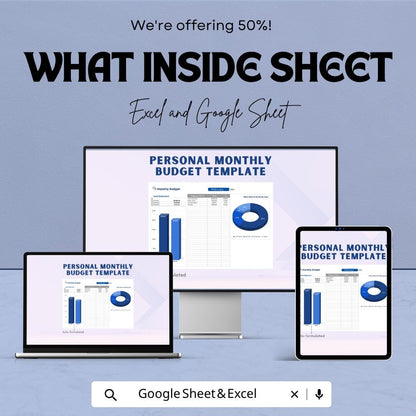 Personal Monthly Budget Template | Budget Planner Spreadsheet | Income & Expense Tracker | Personal Finance Dashboard