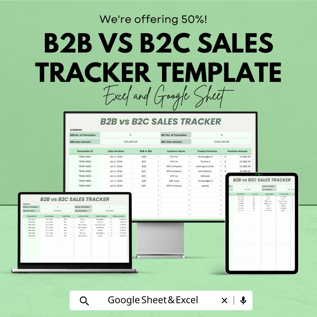 B2B vs B2C Sales Tracker Template | Excel & Google Sheets | Sales Performance Dashboard | Business Sales Analysis Spreadsheet