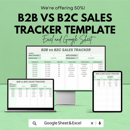 B2B vs B2C Sales Tracker Template | Excel & Google Sheets | Sales Performance Dashboard | Business Sales Analysis Spreadsheet