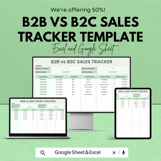 B2B vs B2C Sales Tracker Template | Excel & Google Sheets | Sales Performance Dashboard | Business Sales Analysis Spreadsheet
