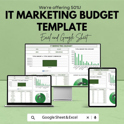 IT Marketing Budget Template | Excel & Google Sheets | IT Budget Planner | Marketing Expense Tracker | Editable Business Budget Spreadsheet