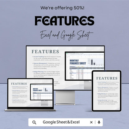 Monthly Finance Sheet | Excel and Google Sheets Template | Budgeting, Expense Tracking & Financial Planning | Instant Download