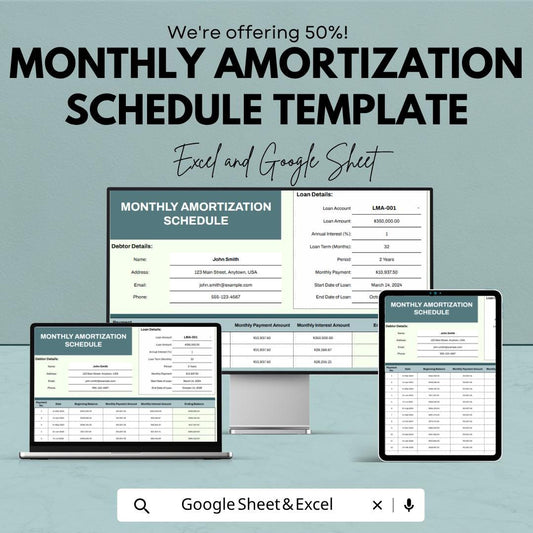 Monthly Amortization Schedule Template | Loan Payment Spreadsheet | Loan Amortization Calculator | Monthly Payment Tracker