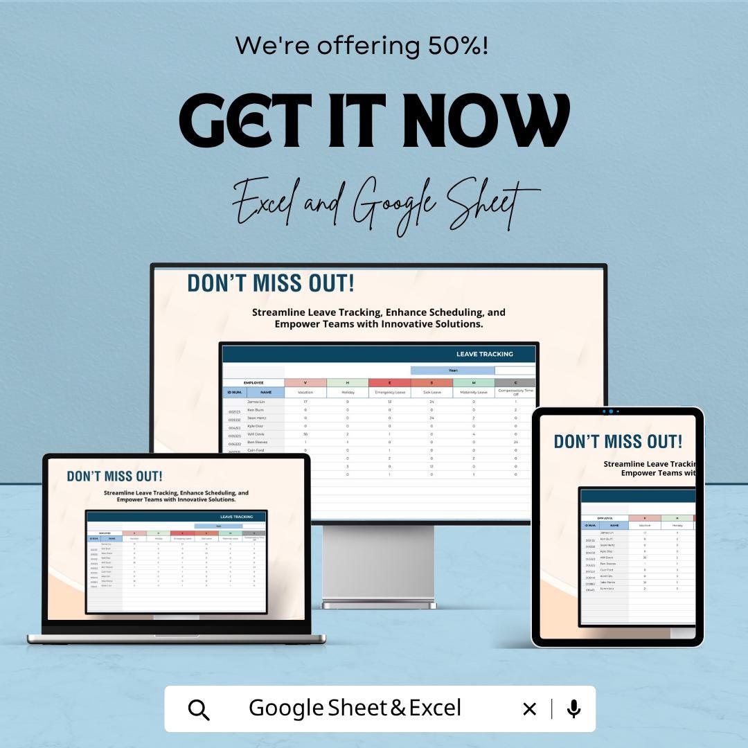 Annual Leave Tracker Template | Employee Vacation Tracker | HR Leave Management Spreadsheet | Google Sheets & Excel | PTO Tracker |