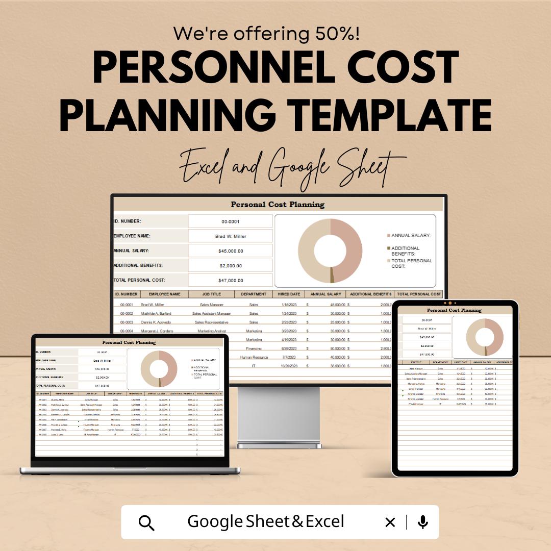 Personnel Cost Planning Template | Employee Budget Planner | HR Salary Tracker | Excel & Google Sheets | Workforce Expense Management |