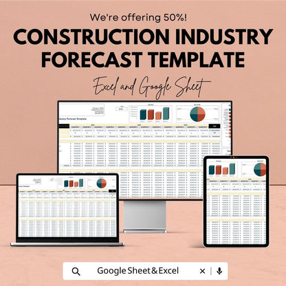 Construction Industry Forecast Template,  Construction Budget Planner, Project Revenue Forecast, Contractor Financial Spreadsheet