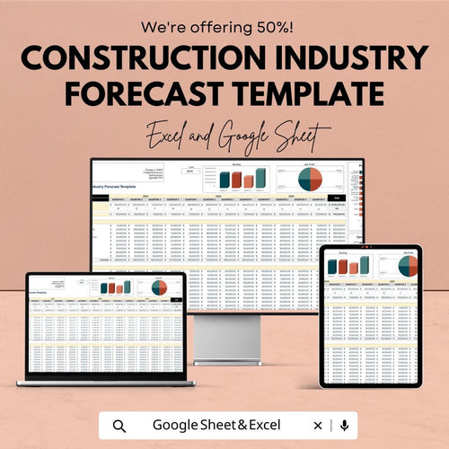Construction Industry Forecast Template,  Construction Budget Planner, Project Revenue Forecast, Contractor Financial Spreadsheet