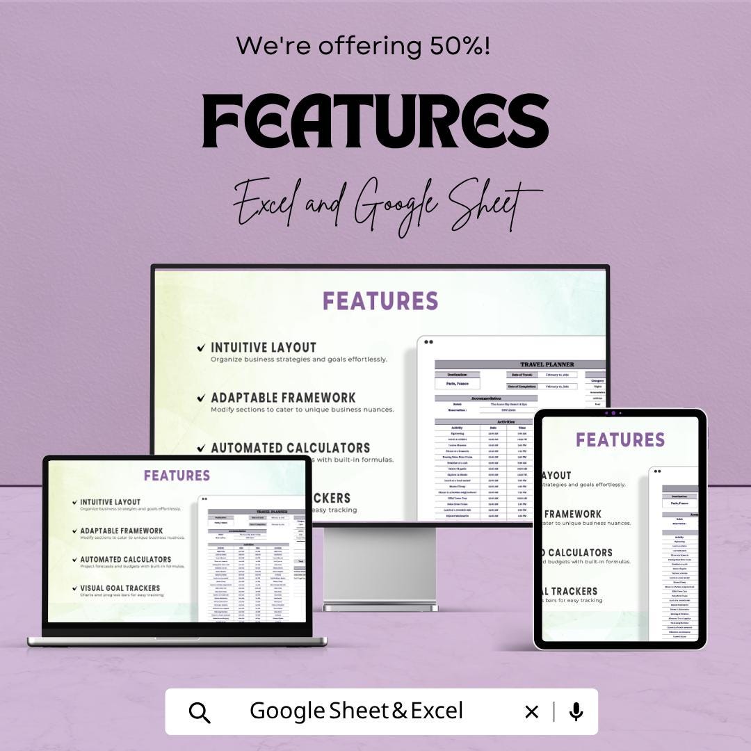 Travel Planner Spreadsheet Template | Vacation Planner | Travel Budget Tracker | Itinerary Planner | Digital Planner