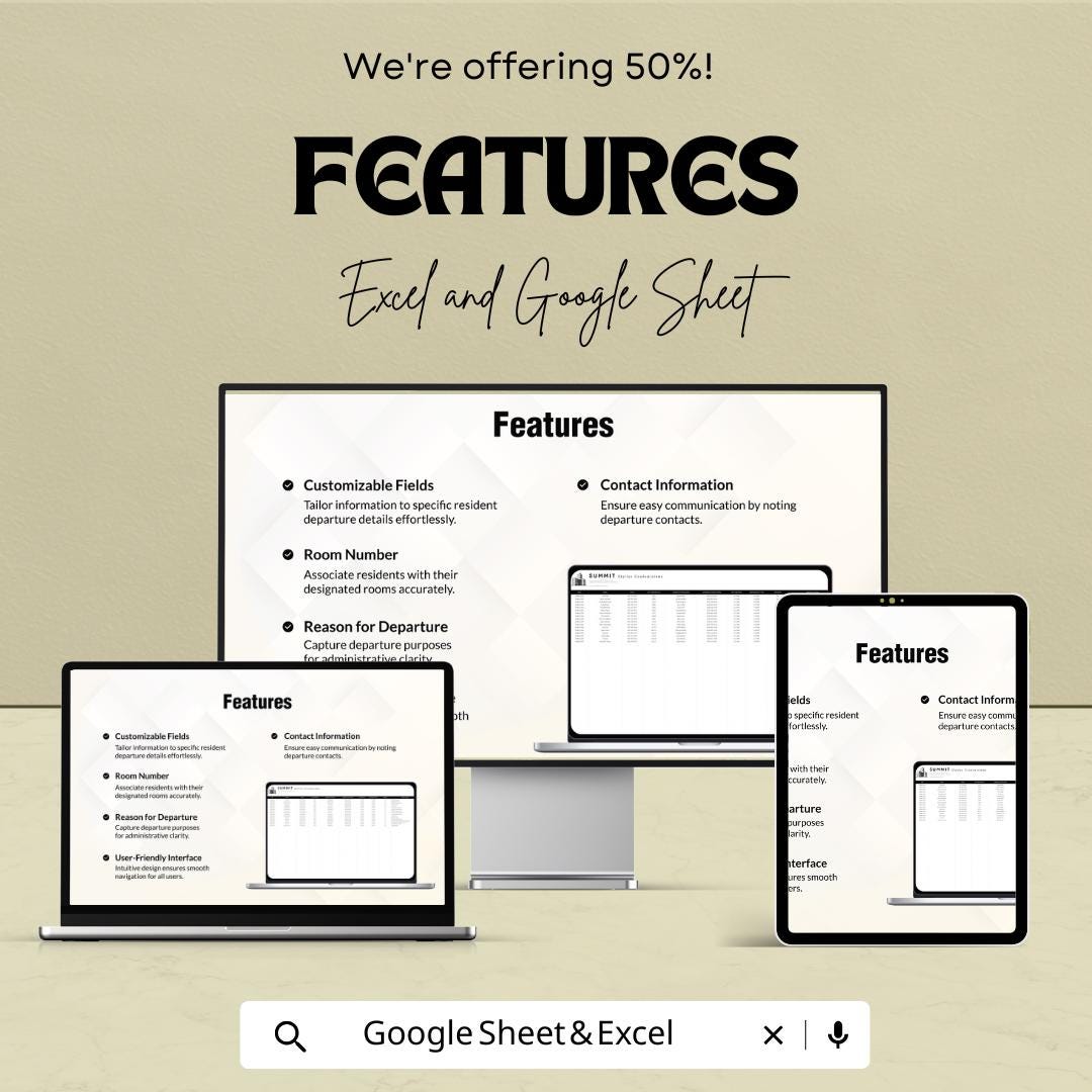 50% Off - Resident Sign Out Sheet for Excel & Google Sheets | Departure Tracker | Residential Management | Organize Resident Check-Outs