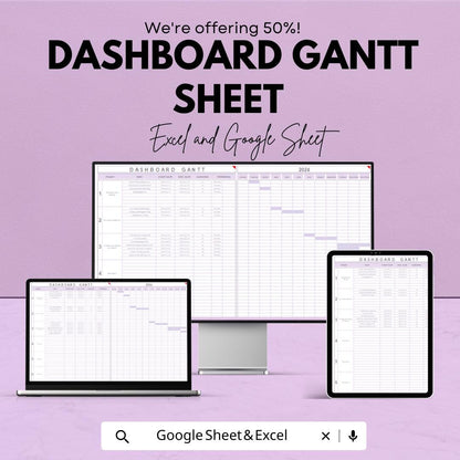 Dashboard Gantt Sheet | Google Sheets | Project Management Tool | Gantt Chart Template | Task Tracking & Timeline | Visual Project Planner