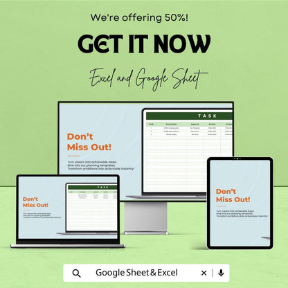 Task Sheet Template – Excel and Google Sheet | Task Management & Tracking | Organize Projects | 50% Off