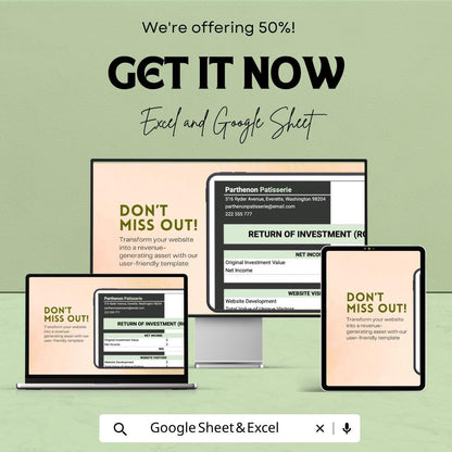 Website ROI Calculator Template | Website Investment Calculator | Marketing ROI Spreadsheet | Business Analytics Tool