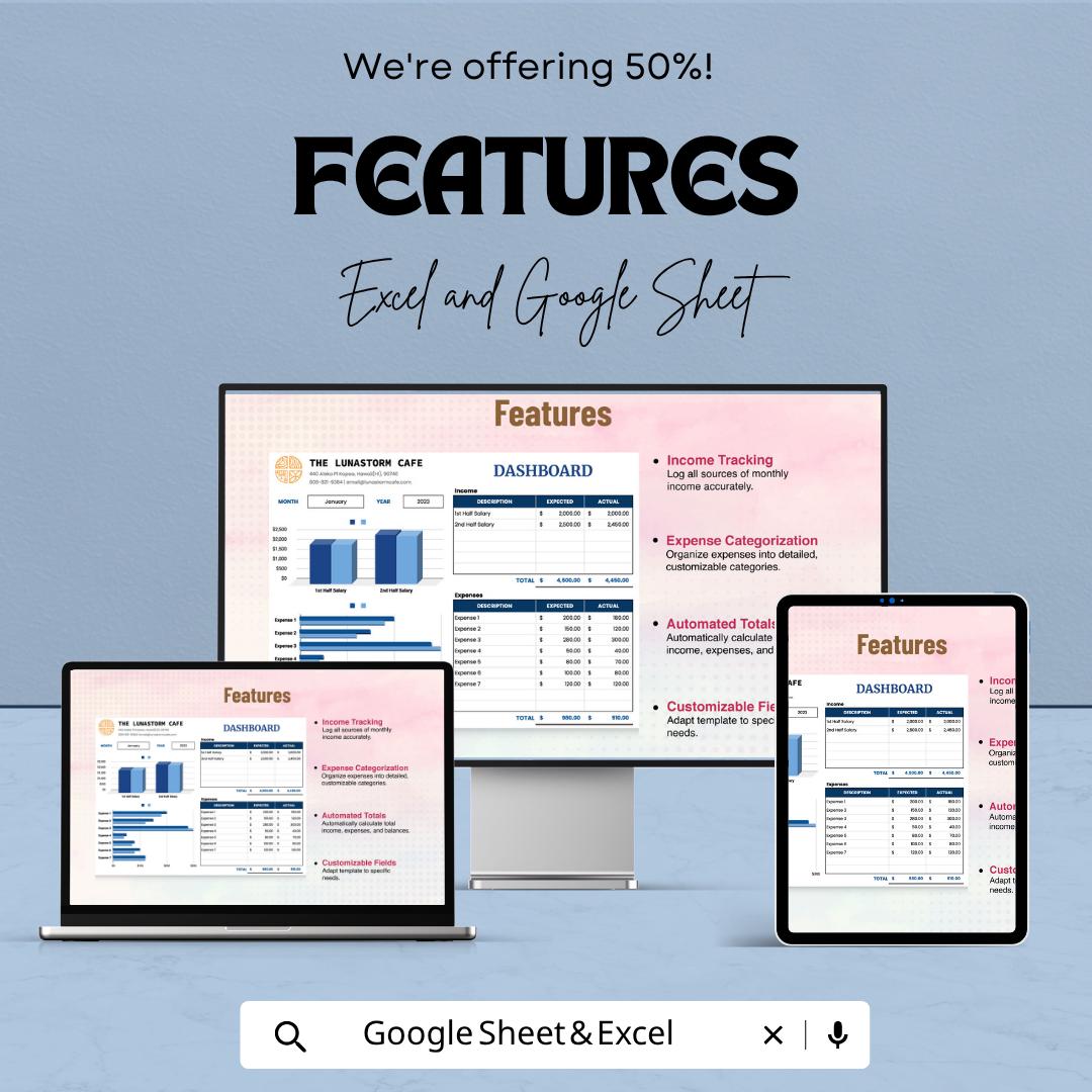 Monthly Budget Planner Template | Budget Spreadsheet | Finance Tracker | Income Expense Tracker | Monthly Budget Dashboard